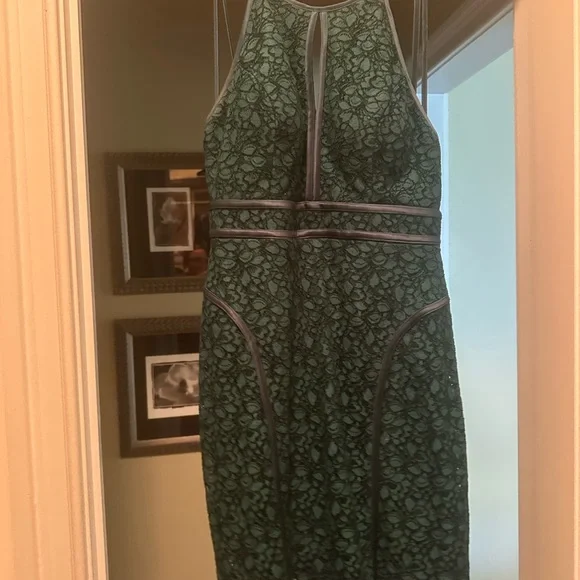 xscape green dress Kelandra Satin Collared V-Neck Long Sleeve Floor Length Dress main image 1